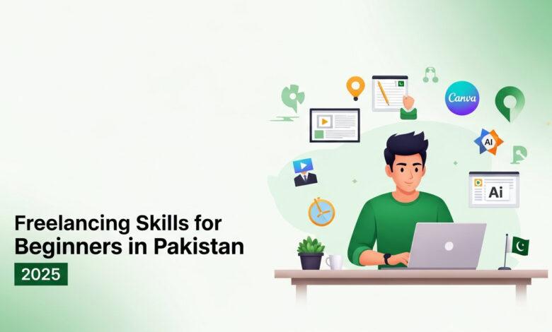 AI tools and digital marketing icons illustrating freelancing in Pakistan.